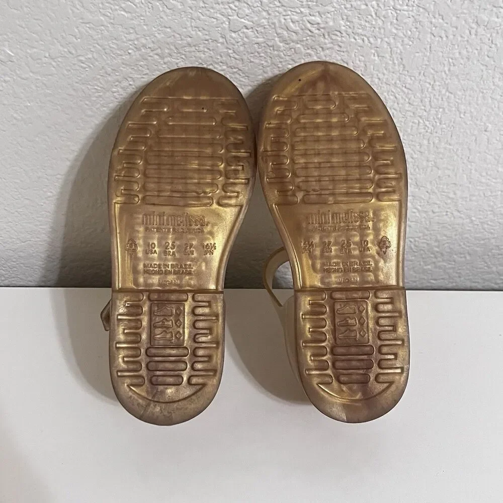Mini Melissa Amy x Barbie Gold Mary Jane Bow Sandal Shoes Toddler Girls Size 10